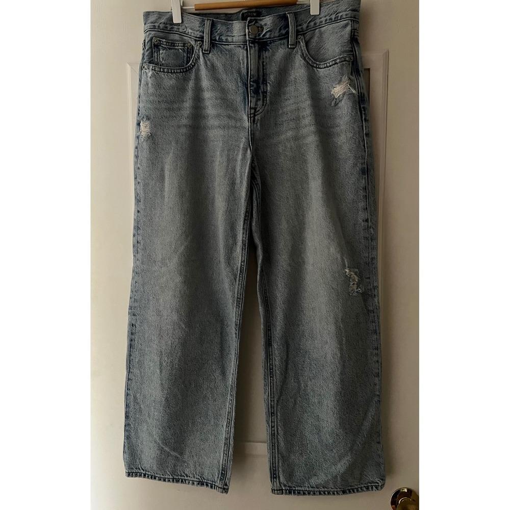 J.Crew 90s Vintage Baggy Jeans Light Wash Distressed Wide Leg Denim Size 29